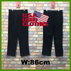 BP3-271*W86 centimeter rank *USA direct import * black bread [GEORGE]2 tuck wide slacks pants [W34 men's L] black chinos Work Golf 