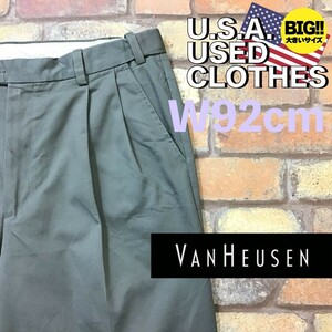 BP2-791★W92センチ位★状態良好★USA古着★【VAN HEUSEN】2タック ポリコットンスラックス【W36 メンズ XL】グレー ビッグサイズ アメカジ