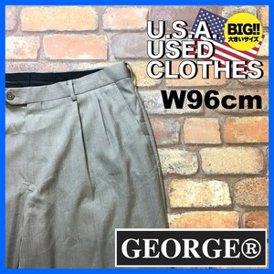 BP2-930★W96センチ位★USA買付商品★USAビッグサイズ【GEORGE】2タック ワイドスラックス【W38×L30 メンズ XL】グレージュ US古着 ゴルフ