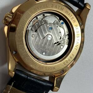 1円スタート FURBO DESIGN フルボ デザイン 自動巻き 腕時計 革ベルト F9003メンズ腕時計 デイト の画像6