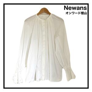 Newans　オンワード樫山　コットンシャツブラウス　ホワイト　ボリューム袖　1