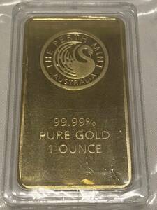 インゴット/ THE PERTH MINT Australia99.99% PURE GOLD 1OUNCE 大型金貨 ゴールドバー 31.8g 24kgp Gold Plated ケース付