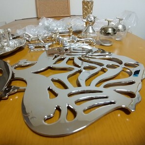 昭和レトロ アンティーク 輸出用 箸置き 鍋敷き ピルケース グラス等 錫メッキ 色々41点 の画像5