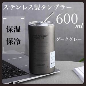 タンブラー ステンレス 保温保冷 大容量 600 キャンプ アウトドア グレー