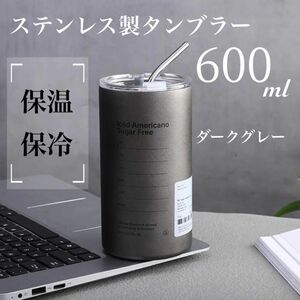 タンブラー ステンレス 保温保冷 大容量 600 キャンプ アウトドア グレー