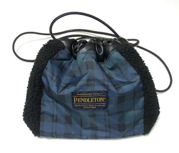 新品 ペンドルトン きんちゃく 巾着 ボア スクエア ブラック グリーン チェック ポーチ PENDLETON