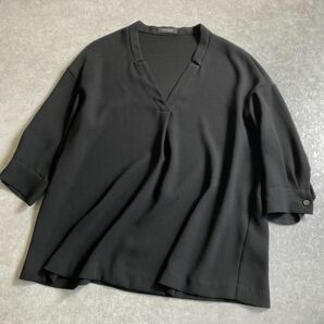 MOGA WASHABLE◆春◆綺麗な美ブラック◎ストレッチの効いた シアーエアリー ジョーゼット シャツ ブラウス ◆サイズ2◆日本製◆モガの画像1