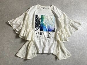 ROSE BUD◆春夏◆繊細なレーススリーブ◎ドッキングデザイン リラックス Tシャツ カットソー ◆ローズバッド