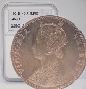 【1円出品】 1901年 イギリス領インド ヴィクトリア女王 1ルピー 銀貨 NGC MS63 アンティークコイン 英領 ビクトリア ゴシック ゴチック