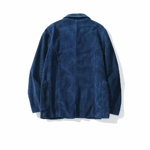 レトロ 藍染 13oz コーデュロイジャケット 天然インディゴ ワークジャケット indigo パッチワーク ブレザー 綿100% 厚手 濃紺 2XLの画像2