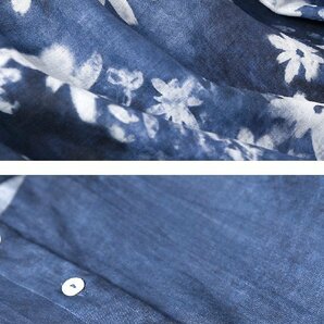 大人 上品 エレガントな花柄プリント綿麻ワンピース レディース ワンピース 50代 60代 ファッション 紺色 薄手 夏のお出かけに Mの画像7