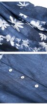 大人 上品 エレガントな花柄プリント綿麻ワンピース レディース ワンピース 50代 60代 ファッション 紺色 薄手 夏のお出かけに L_画像7