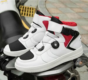 バイクブーツ オートバイ靴 メンズ ライディングシューズ プロテクター 保護 カジュアル 通気性 耐磨耗性 滑り止め ホワイト 27cm