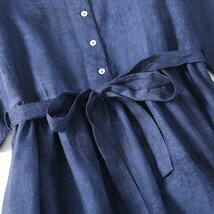 大人 上品 エレガントな花柄プリント綿麻ワンピース レディース ワンピース 50代 60代 ファッション 紺色 薄手 夏のお出かけに M_画像6