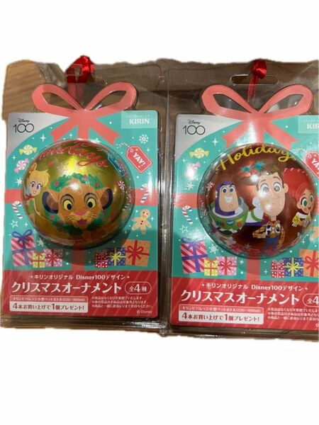 新品・未開封　KIRIN &ディズニー キリンオリジナル Disney100デザイン クリスマスオーナメント 2個　非売品 