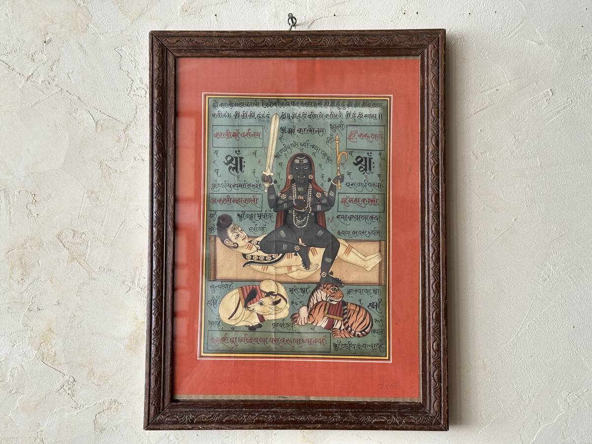 India Hinduism India Antique Vintage Hand-painted Hand-painted Antique furniture Framed Wooden frame Painting Interior Antique, Artwork, Painting, others