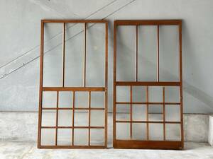  fittings antique wooden old Japanese-style house old house DIYlino beige .n glass door glass window molding glass Showa Retro retro old tool 2 pieces set 