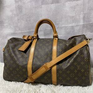 1円 美品 ルイヴィトン LOUIS VUITTON ボストンバッグ キーポル50 モノグラム ブラウン系 ショルダーバッグ 2way パドロック カデナ 金具の画像1