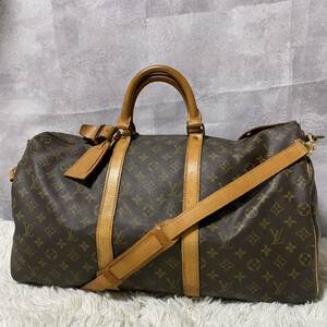 1円 美品 ルイヴィトン LOUIS VUITTON ボストンバッグ キーポル50 モノグラム ブラウン系 ショルダーバッグ 2way パドロック カデナ 金具