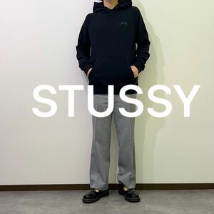 Stussyステューシーブラック黒フードパーカーボロフェードヘビーオンス刺繍ロゴ