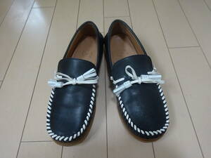 ing wing * ribbon decoration original leather Loafer beautiful goods 23cmEE white × black 