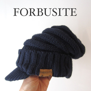 美品　FORBUSITE★　ツバ付きニットキャップ　ビーニー　ネイビー