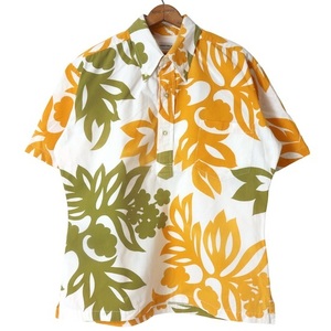 KAHALA■プルオーバーボタンダウンシャツ オリーブ×イエロー/L~XL程度 70S LIBERTY HOUSE HAWAii