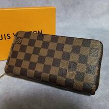 【美品　クリーニング済】LOUIS VUITTON　ルイヴィトン　レザー　ダミエ　エベヌ　ジッピーウォレット　ラウンドファスナー長財布　N60015_画像2