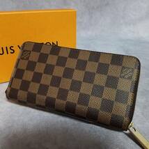 【美品　クリーニング済】LOUIS VUITTON　ルイヴィトン　レザー　ダミエ　エベヌ　ジッピーウォレット　ラウンドファスナー長財布　N60015_画像1