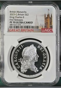 2023年 イギリス 2ポンド 1オンス銀貨 チャールズ 2 世 最高鑑定 PF70 ULTRA CAMEO NGC First Releases