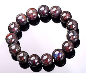 N00438◆Bigstone◆オーストラリア産【４Aブラックオパール】天然石ブレス　14.5mm