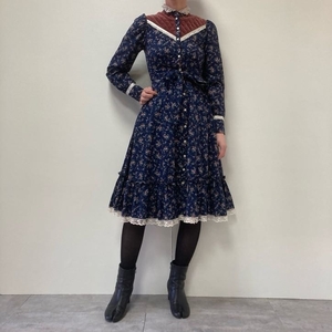 古着 70年代 ガンネサックス GUNNE SAX Jessica 花柄 ハイネック 長袖 フレア ワンピース USA製 レディースM ヴィンテージ /evb002620