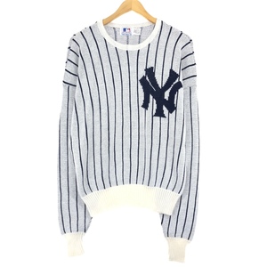 古着 80年代 MLB NEW YORK YANKEES ニューヨークヤンキース ストライプ柄 コットンニットセーター USA製 メンズL ヴィンテージ /eaa399712