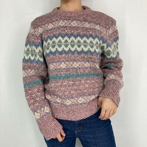 古着 アメリカンイーグル AMERICAN EAGLE OUTFITTERS 総柄 ウールニットセーター USA製 レディースL /eaa296433