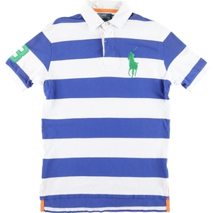 古着 ラルフローレン Ralph Lauren POLO by Ralph Lauren ビッグポニー ボーダー柄 半袖 ラガーシャツ メンズM /eaa444255