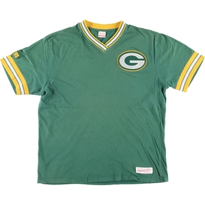 古着 MITCHELL & NESS NFL GREEN BAY PACKERS グリーンベイパッカーズ Vネック ロゴTシャツ メンズL /eaa440564