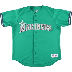 古着 MAJESTIC MLB SEATTLE MARINERS シアトルマリナーズ ゲームシャツ ベースボールシャツ USA製 メンズL /eaa445653