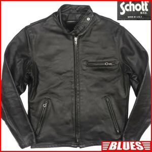 即決★アメリカ製 Schott★メンズM レザーライダースジャケット ショット 641 USA 38 黒 本革 シングル 本皮 立襟 90’s ヴィンテージ