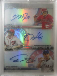 2014 Topps Chrome Baseball Triple Autograph Mike Trout/Bryce Harper/Yu Darvish 1/5 トラウト/ハーパー/ダルビッシュ サイン