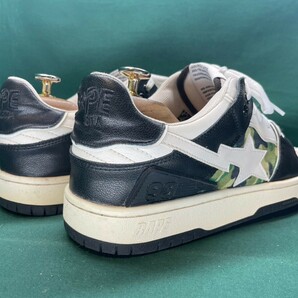 名機降臨！希少ヴィンテージ！アベイシングエイプ【BAPE STA】高級ローカットレザースニーカー！ホワイト×ブラック×迷彩 27cm/US9の画像4