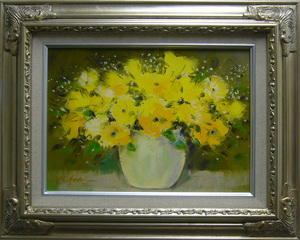 Art hand Auction 絵画 油絵 青木今陽 肉筆油絵 黄色い薔薇の花 送料無料, 絵画, 油彩, 静物画