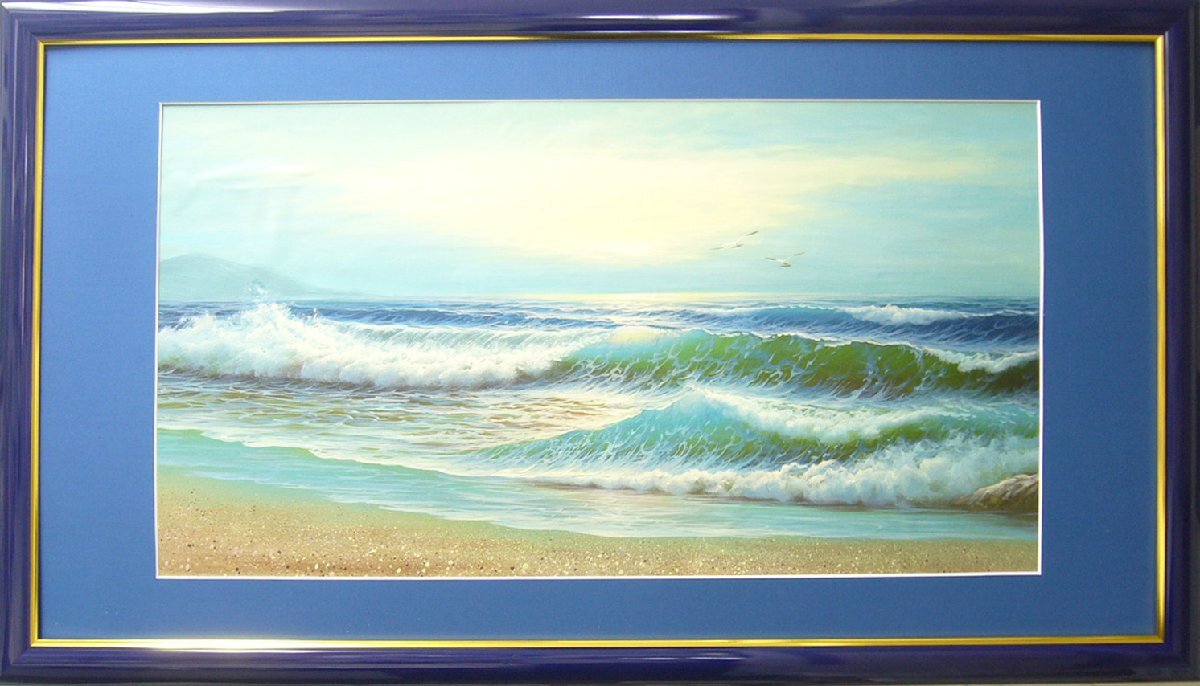絵画 油絵 作者不詳 海 波 海辺 カモメ 送料無料, 絵画, 油彩, 自然, 風景画