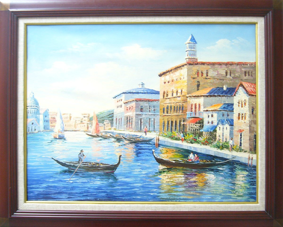 Serge Rougon Painting Oil Painting Hand Painting Landscape Painting Waterside City Venice, painting, oil painting, Nature, Landscape painting