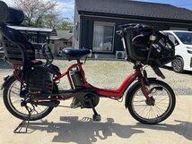 G10　中古電動アシスト自転車 1円売切り！ ヤマハ パスキス 前後チャイルドシート付き 赤 配送エリア内は送料3800円でお届_画像1