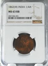 【希少：流通型MS63】1862年 英領インド 銅貨　1/4アンナ MS63_画像5