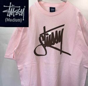 紺タグ STUSSY ステューシー ピンク 半袖 Tシャツ Mサイズ古着 