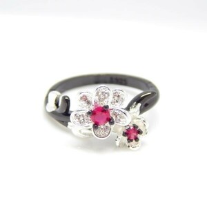  prompt decision * free shipping * new goods finest quality. excellent article 15 number plum design CZ diamond ring flower zirconia silver 925 Black Plated translation have goods XR-B1