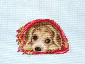 # dog. embroidery # Cross stitch did cloth * Java Cross 55* white #