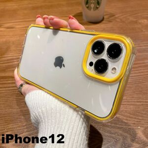 iphone12ケース カーバー TPU 可愛い　お洒落　韓国　イエロー　軽量 ケース 耐衝撃735