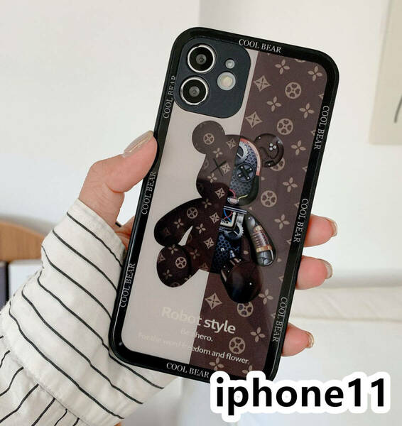 iphone11ケース カーバー TPU 可愛い　熊　ガラス　お洒落　軽量 ケース 耐衝撃高品質ブラウン316